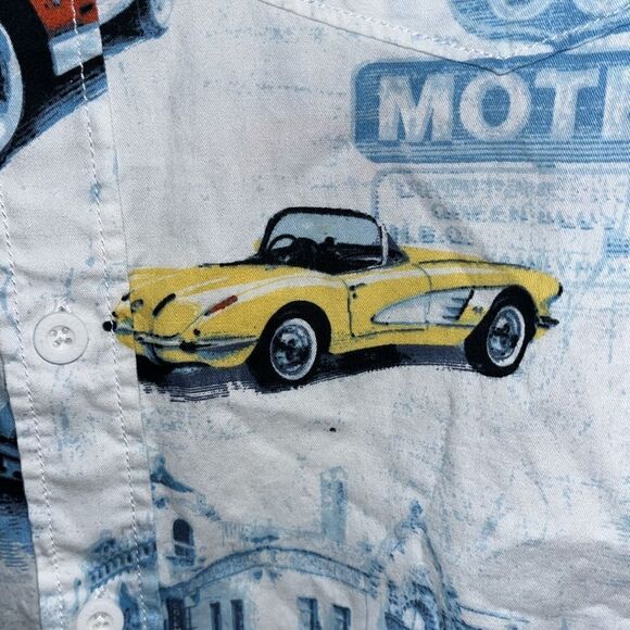 Route 66 vintage Corvette Stingray print SS summer button shirt M Hawaiian Luau - Picture 3 of 7